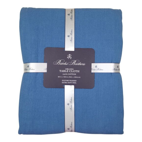 Brooks Brothers Oblong Tablecloth & Napkins Set 60"x104" 18"x18" Napkins Blue - Picture 3 of 13